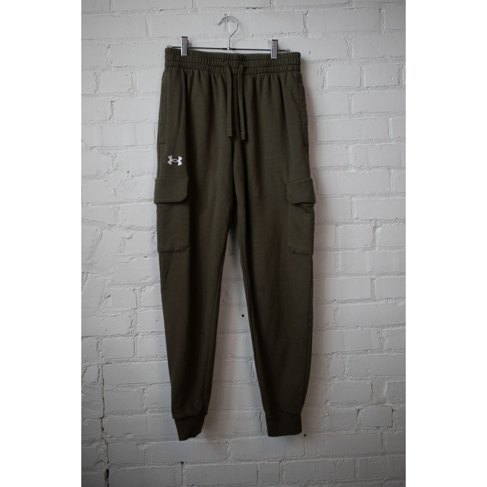 Under Armour Mens Rival Fleece Cargo Joggers Olive Green Sweatpants Medium